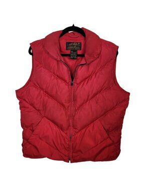 Vintage Eddie Bauer Women's Red Nylon Goose Down Filled Vest Sz Large Winter